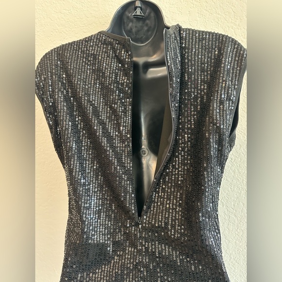 Black Sequin Bodysuit Sleeveless Women Size Large - Picture 2 of 7
